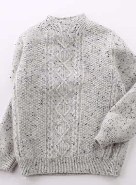 康赛妮纱线高端男童羊绒衫秋冬加厚半高领毛衣灰色绞花儿童针织衫