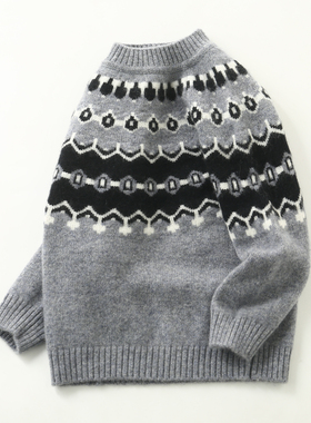 康赛妮儿童100%纯羊绒衫男童毛衣费尔岛新款加厚套头保暖针织打底