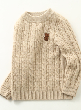 康赛妮男女童100%纯山羊绒衫中大童百搭休闲麻花加厚套头打底毛衣