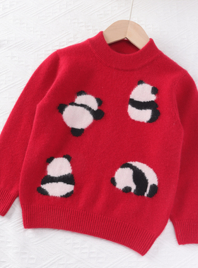 洪叶儿童100%纯山羊绒衫中小童宝宝亲子毛秋冬新款加厚保暖打底衫