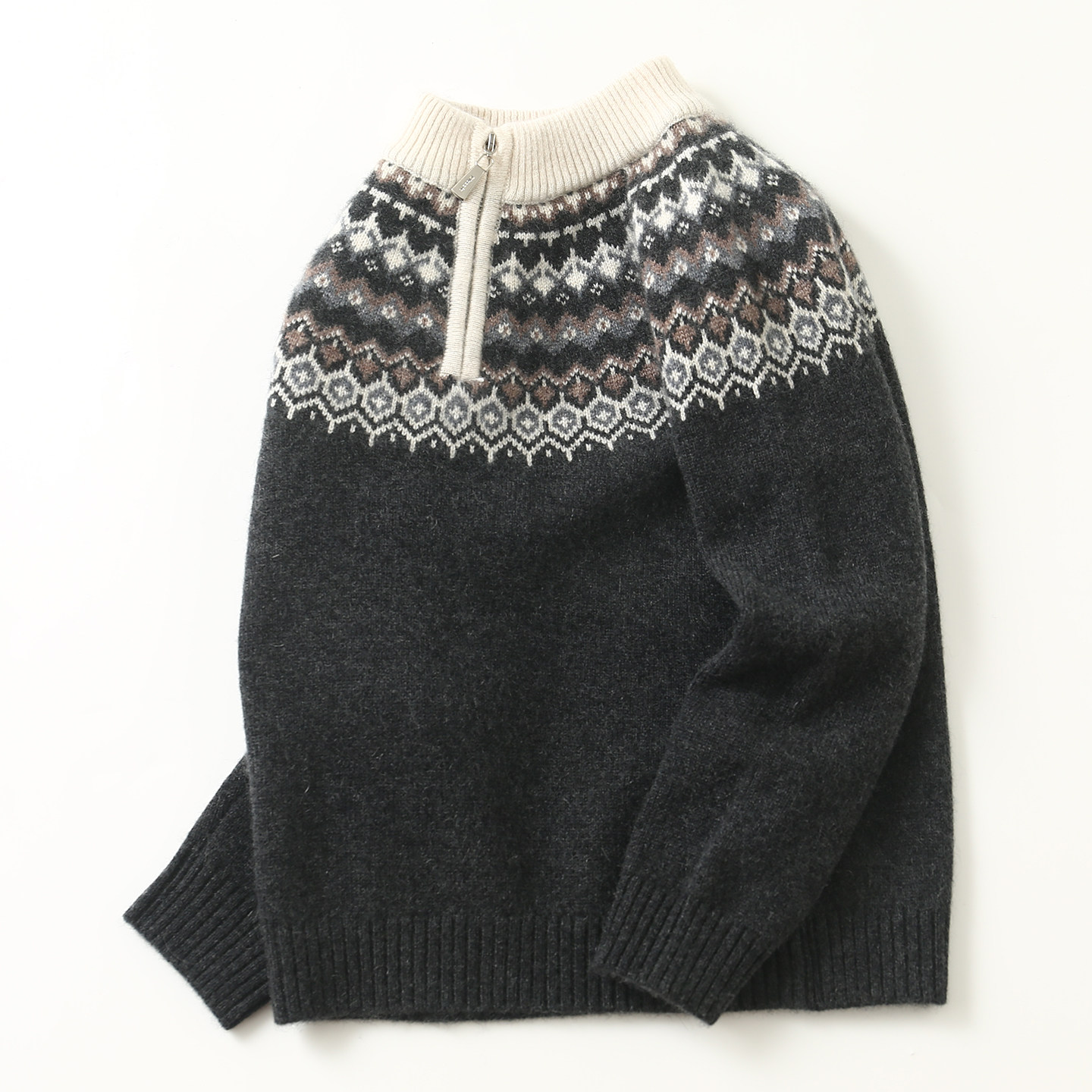 洪叶云台儿童高端纯羊绒衫男童毛衣费尔岛半拉链宝宝中大童厚外套