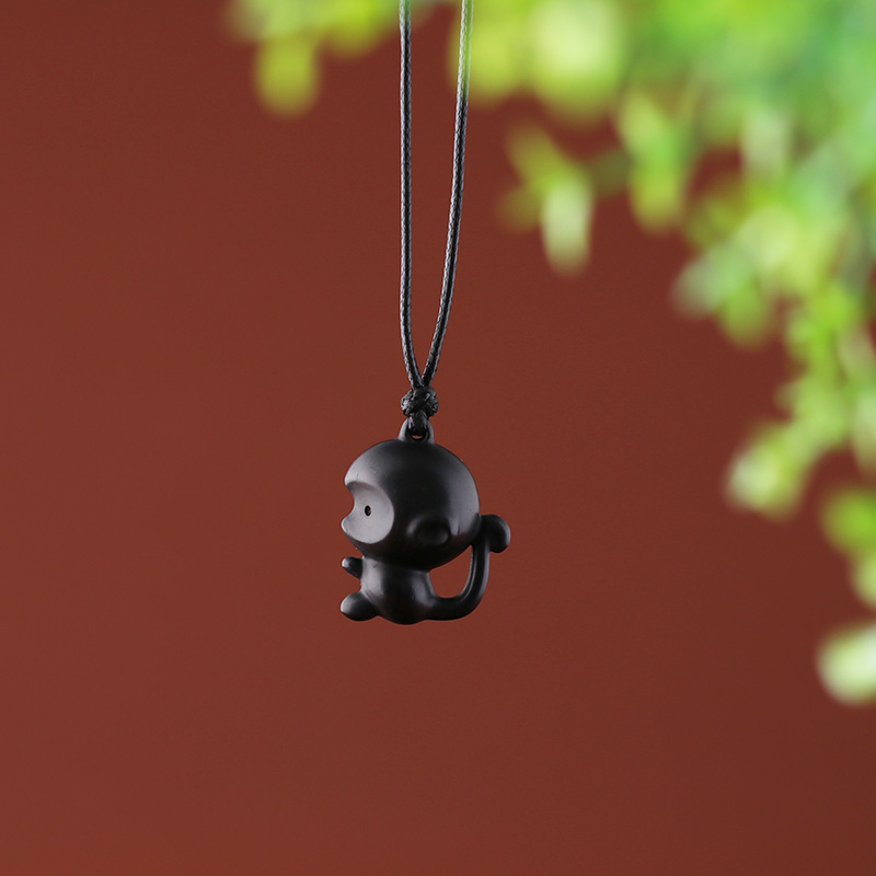 黑檀木可调节绳长生肖猴项链吊坠