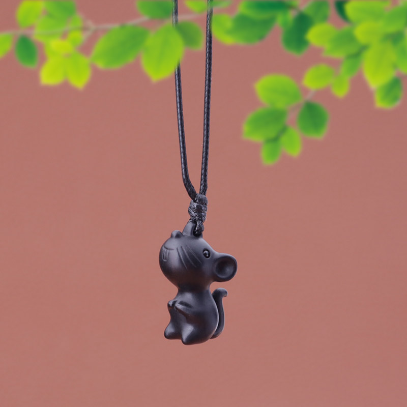 黑檀木男女小老鼠可爱项链吊坠