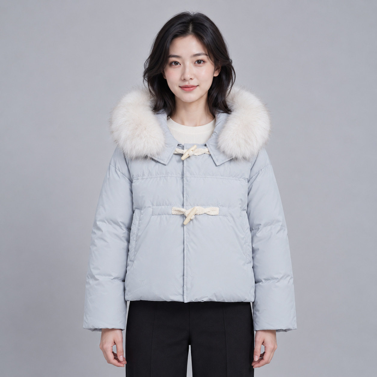 平湖驰新羽绒服连帽加厚狐狸毛羽绒服女毛领冬季时尚防寒保暖