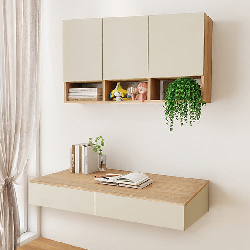 简约实木壁挂书桌悬挂书架小户型墙上电脑桌悬浮学习桌墙上吊柜