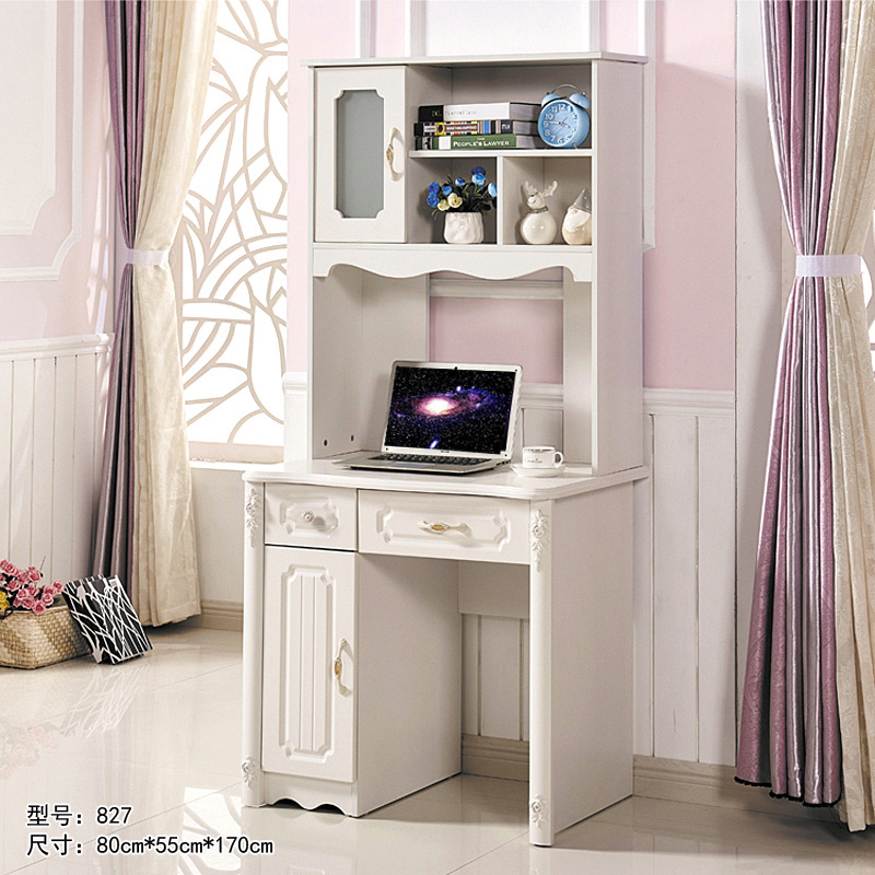 烤漆简约欧式电脑桌台式田园儿童书桌书架组合家用学习桌80cm长