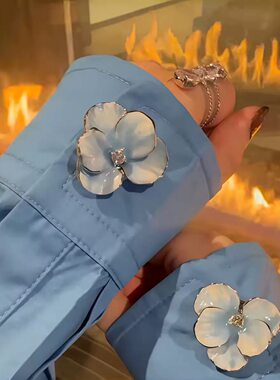 超仙蓝色花朵点油button cover衬衫免缝钮扣套西服外套乌龟夹扣子