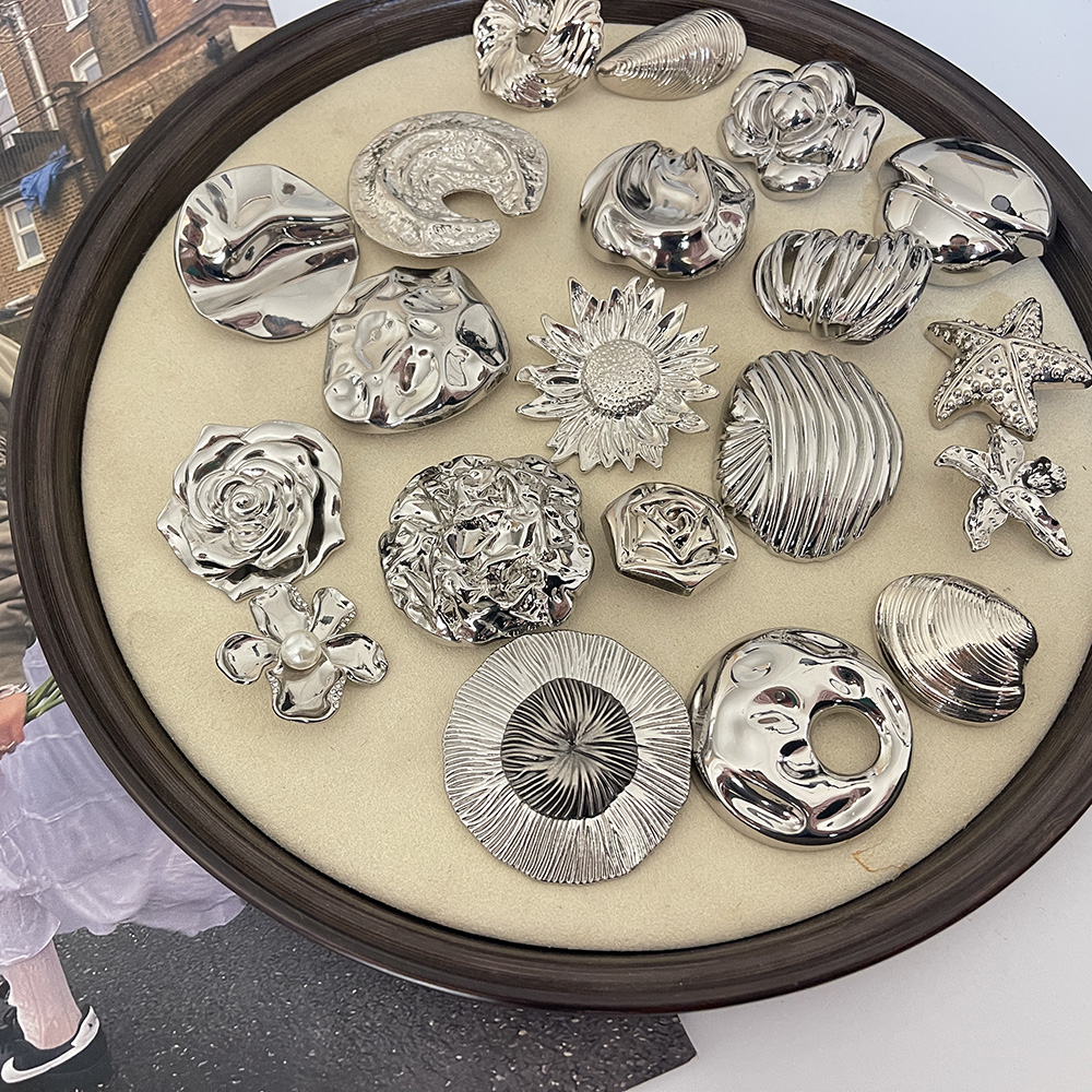 KNIT小香风银色系金属大扣皮草大衣风衣装饰扣西服外套毛衣纽扣