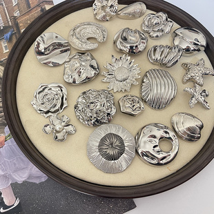 KNIT小香风银色系金属大扣皮草大衣风衣装饰扣西服外套毛衣纽扣