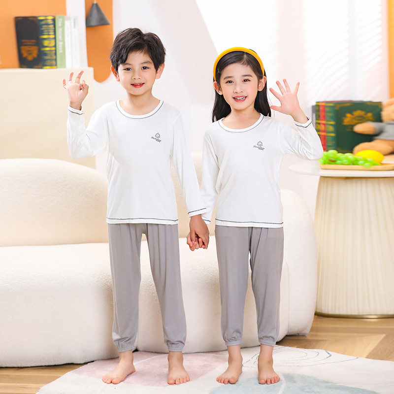 儿童睡衣男童莫代尔夏季薄款长袖夏款居家空调服夏天大童女童睡衣