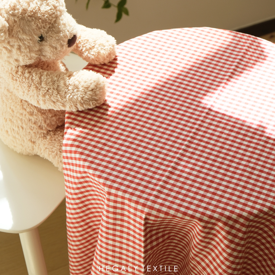 红色格子棉麻布艺桌布