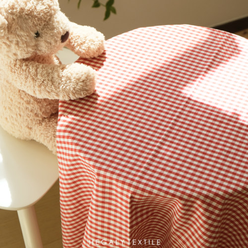 红色格子棉麻布艺桌布