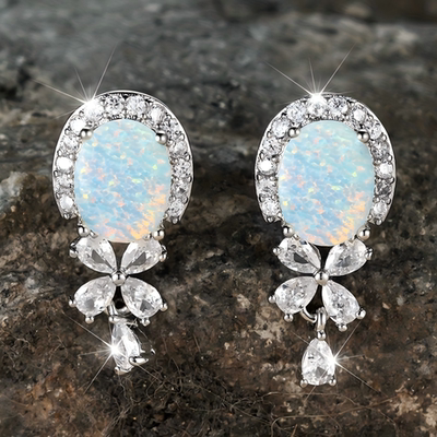 9034【原创欧泊opal系列·夏威夷花】设计师款澳宝耳饰