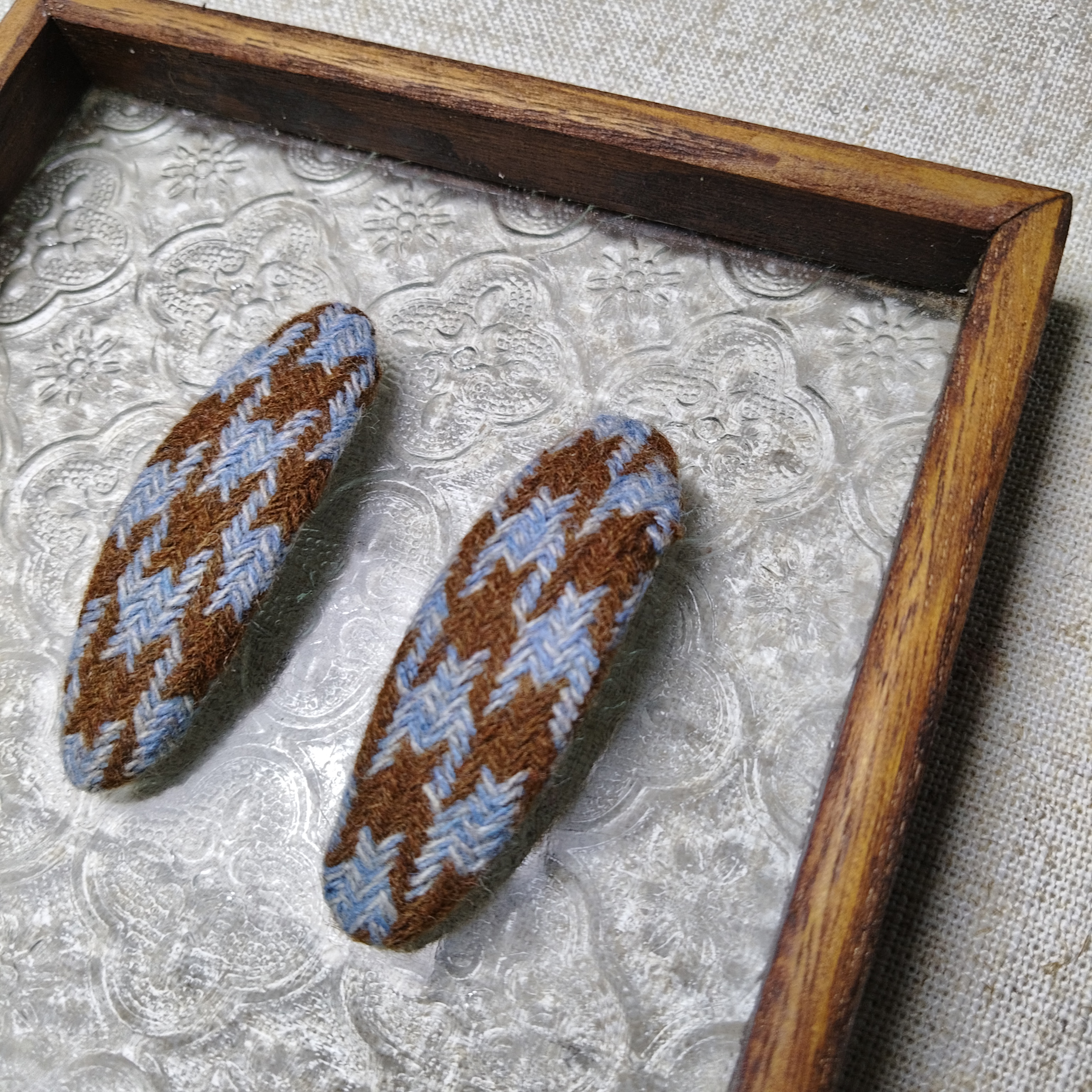 新款布艺发夹蓝咖格子韩式掰掰夹边夹bb夹刘海夹19包邮棉花姑娘店