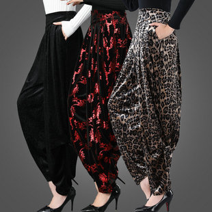 秋冬花色丝绒裤 子妈妈休闲裤 大码 韩版 女灯笼裤 萝卜裤 哈伦裤 阔腿裤