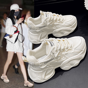 厚底松糕老爹鞋女款2024夏季新款女鞋子百搭炸街休闲网面透气潮酷