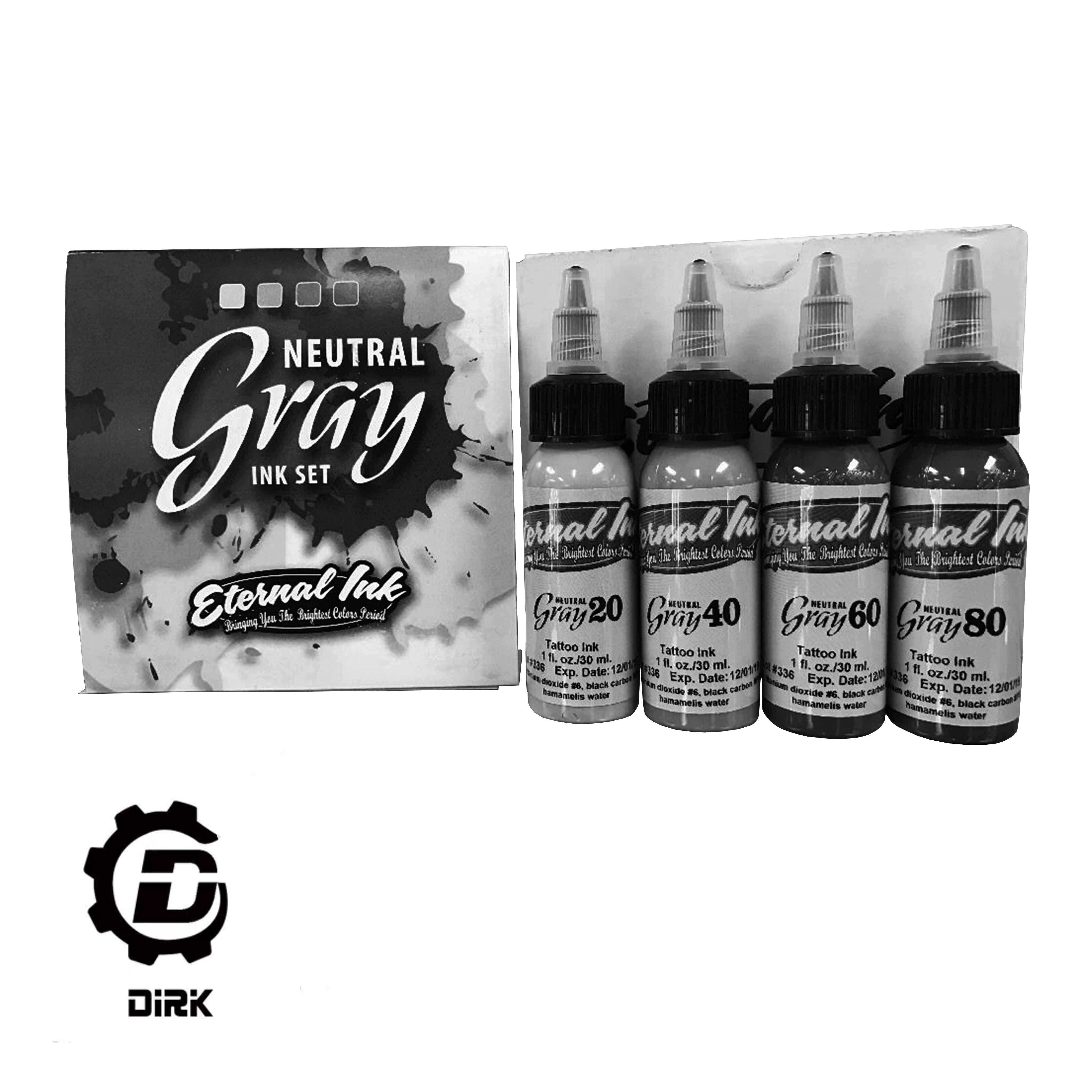 德克纹身器材进口伊特诺纹身色料刺青墨水纹绣颜料4色灰色套装