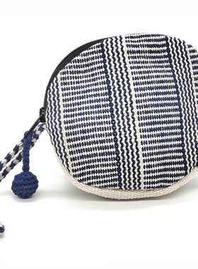 尼泊尔WSDO 纯棉手织布圆形拉链零钱包 创意卡包带腕绳 11CM直径