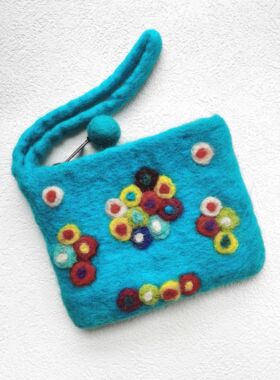 包邮 尼泊尔 纯手工羊毛毡零钱包 硬币包 红包袋 缤纷彩点 多色