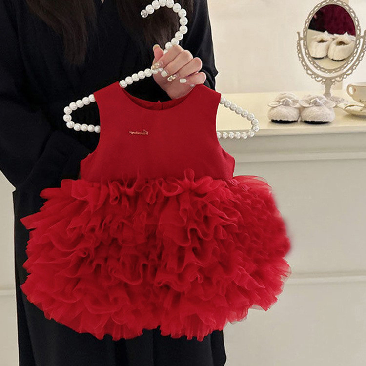 女童秋冬加绒礼服周岁生日公主裙拜年礼服裙背心裙儿童蓬蓬蛋糕裙