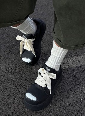 【严浩翔 张云雷同款】LeStream喷绘大头厚底德比鞋黑武士休闲鞋