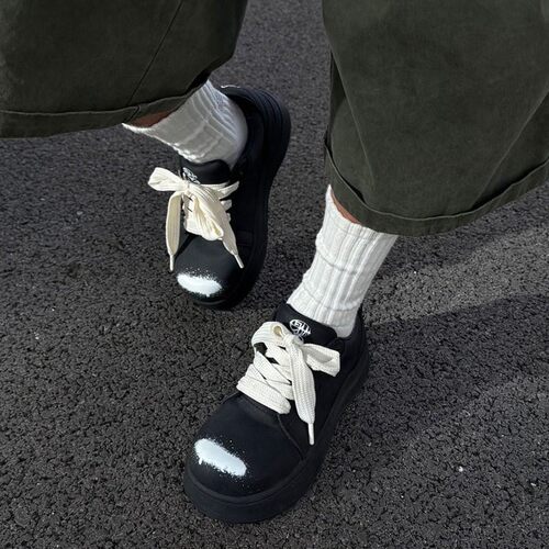 lestream黑色厚底休闲德比鞋男女