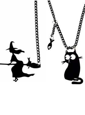 P万圣鬼节派对时尚女巫黑猫个性恐怖COS亚克力装饰项链短款挂链