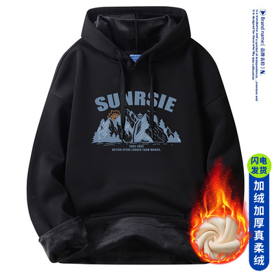 400G连帽卫衣男士春秋冬季情侣美式潮牌2025新款圆领加绒加厚