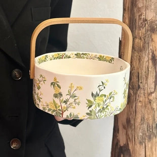 原创小众设计感桂花手提水果篮陶瓷果盘干果收纳下午茶点心盘精致