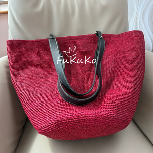 红宝石 Fukuko25新款 拉菲草大托特包女士慵懒度假编织单肩包