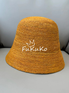 Fukuko新款彩色拉菲草小盆帽女士休闲度假时尚百搭潮流（帽子)
