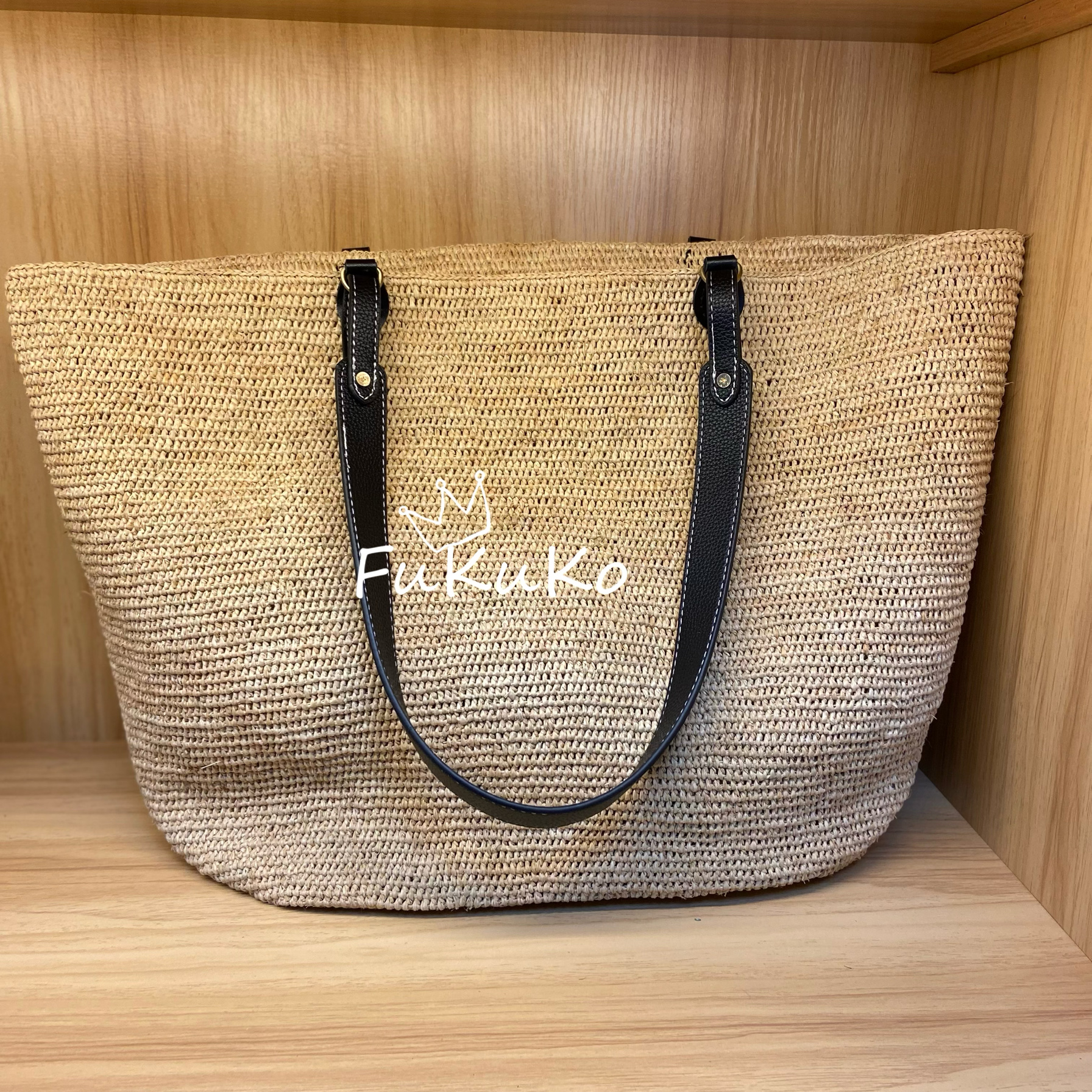 Fukuko本色拉菲草大托特宽肩带女士度假沙滩旅行拉风单肩包