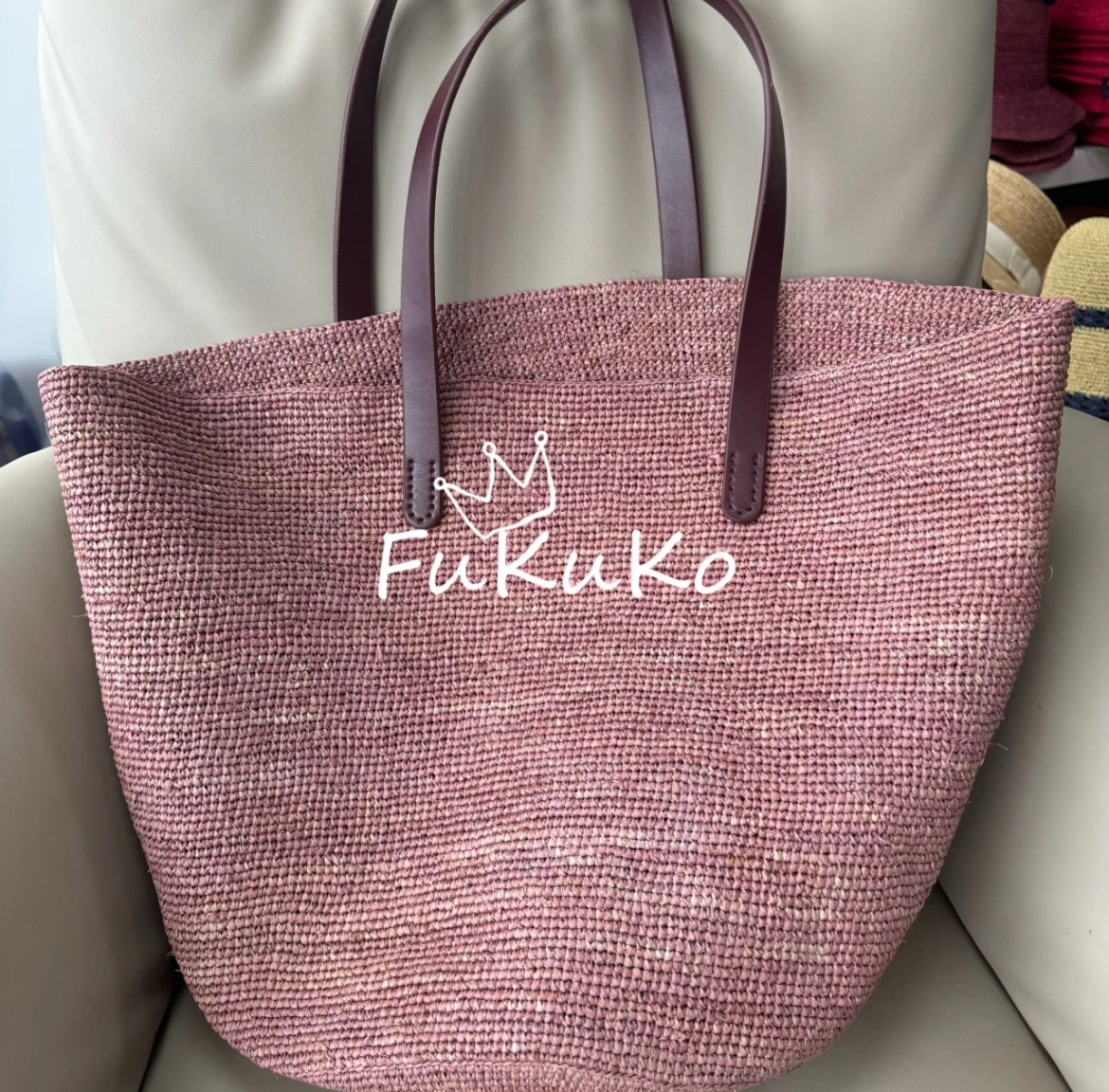 Fukuko新款干枯玫瑰拉菲草托特包