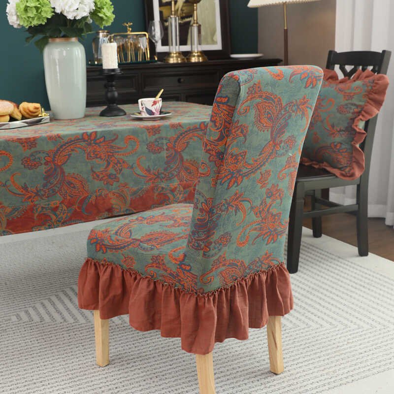椅子套罩2024新款美式纯棉百褶裙餐桌椅子套罩万能全包zz四季通用