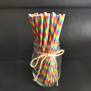 25支装 一次性酒吧聚餐家用纸吸管 彩虹吸管 新品