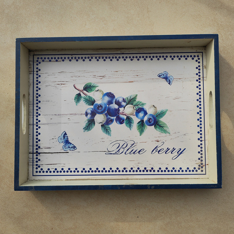 欧式木质长方形面包咖啡下午茶托盘果盘美式复古餐厅端菜盘子蓝莓,餐饮具,餐用托盘,淘宝优惠券,粉丝福利购,淘宝优惠卷