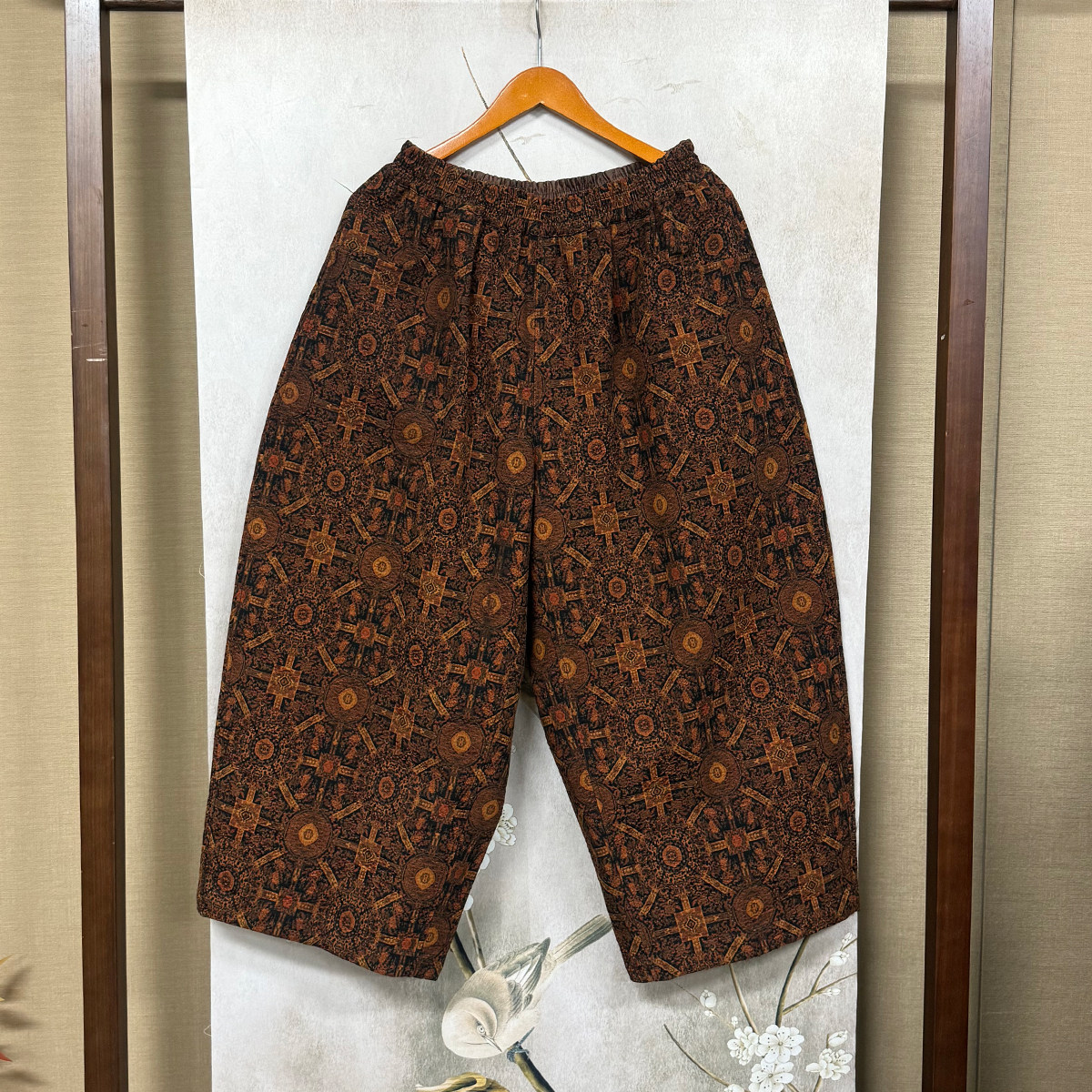 锦油绸香云纱中式复古双面穿阔腿裤女宽松九分裤遮肉香云纱长裤