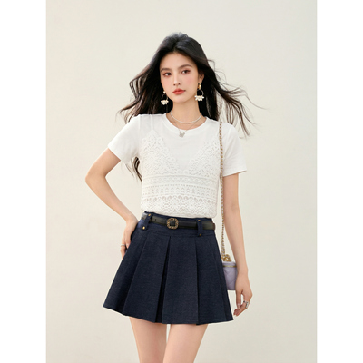 清纯镂空蕾丝短袖白色显瘦T恤