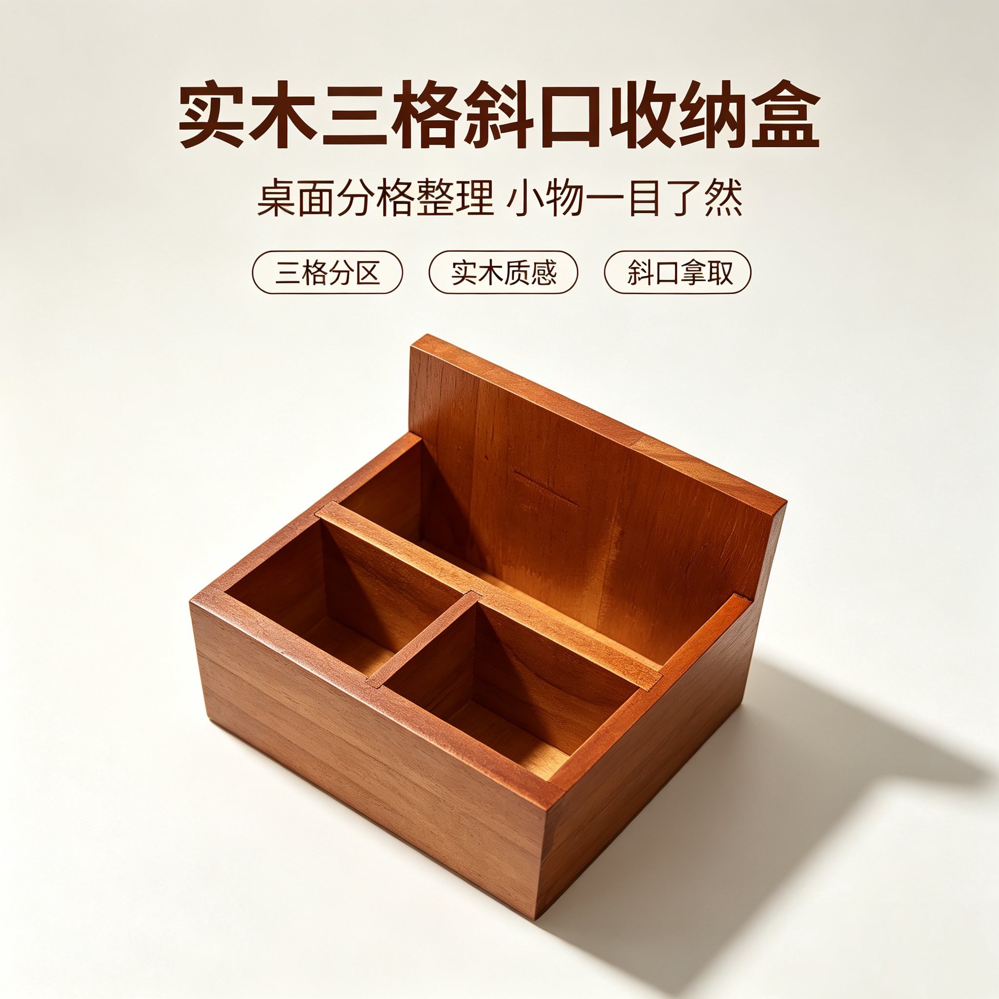 复古木质分格收纳盒 办公桌文具收纳盒 家用桌面小物件分类木盒