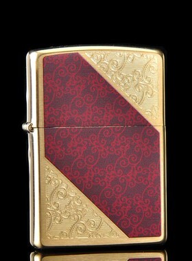 ZIPPO原装正品打火机 芝宝 纯铜拉丝 红色斜纹富贵花开 专柜正版