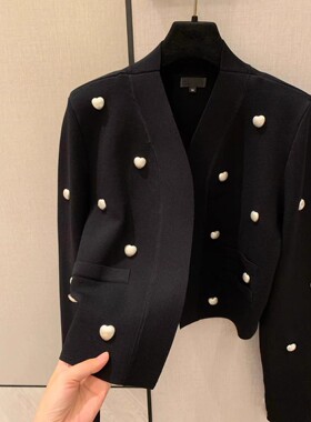 DH2025秋季新款重工爱心铆钉冰丝针织开衫韩版时尚洋气短款外套