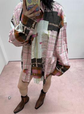 南油高版本 现货送运费险 ACN*美式拼接格纹衬衫宽松休闲格子衬衫