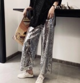 设计感小众高腰垂感阔腿裤 亮片裤 子女潮2025早春新款 港味复古chic