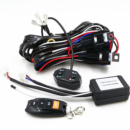 汽车LED射灯遥控爆闪开关远近光黄白光三线灯控制器两路灯控制线