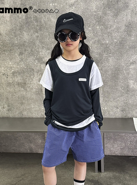 iaiammo 25春夏新品miu风洋气男女中大儿童装三件套短袖长袖背心
