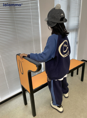 iaiaimmo原创设计抗菌抗静电笑脸洋气拼接撞色童男女中大童卫衣裤