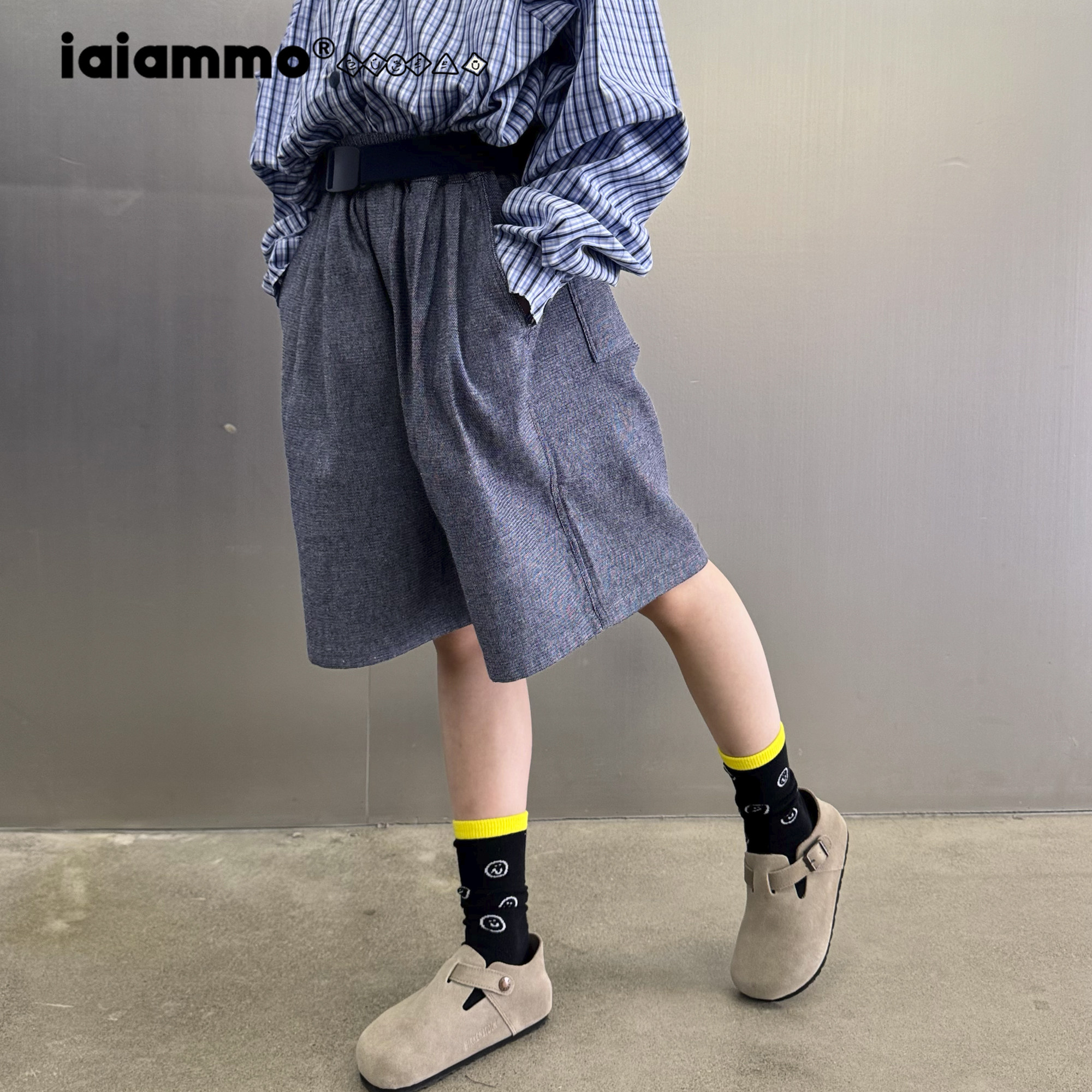 iaiammo丨25SS原创设计 洋气男女中大儿童装亚麻牛仔腰带5分短裤