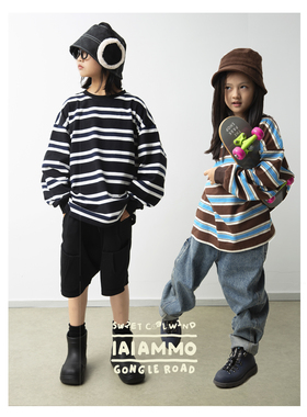 iaiammo 丨23AW 洋气撞色条纹韩版宽松 儿童中性韩版卫衣T恤