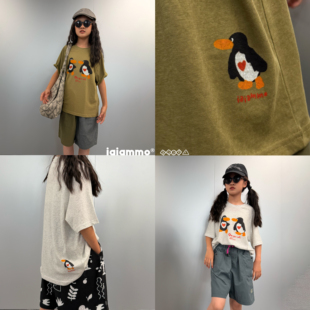 iaiammo | 26SS插画师「天丝亚麻」爱心企鹅男女中大童装短袖T恤