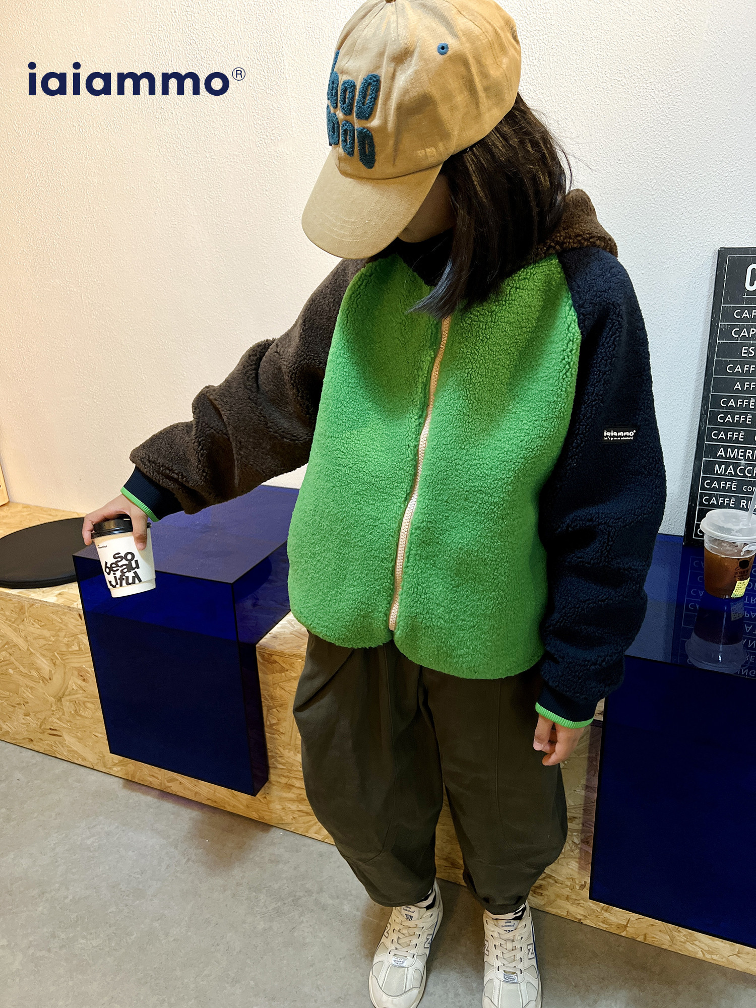 iaim羊羔绒撞色冬季中性童棉服